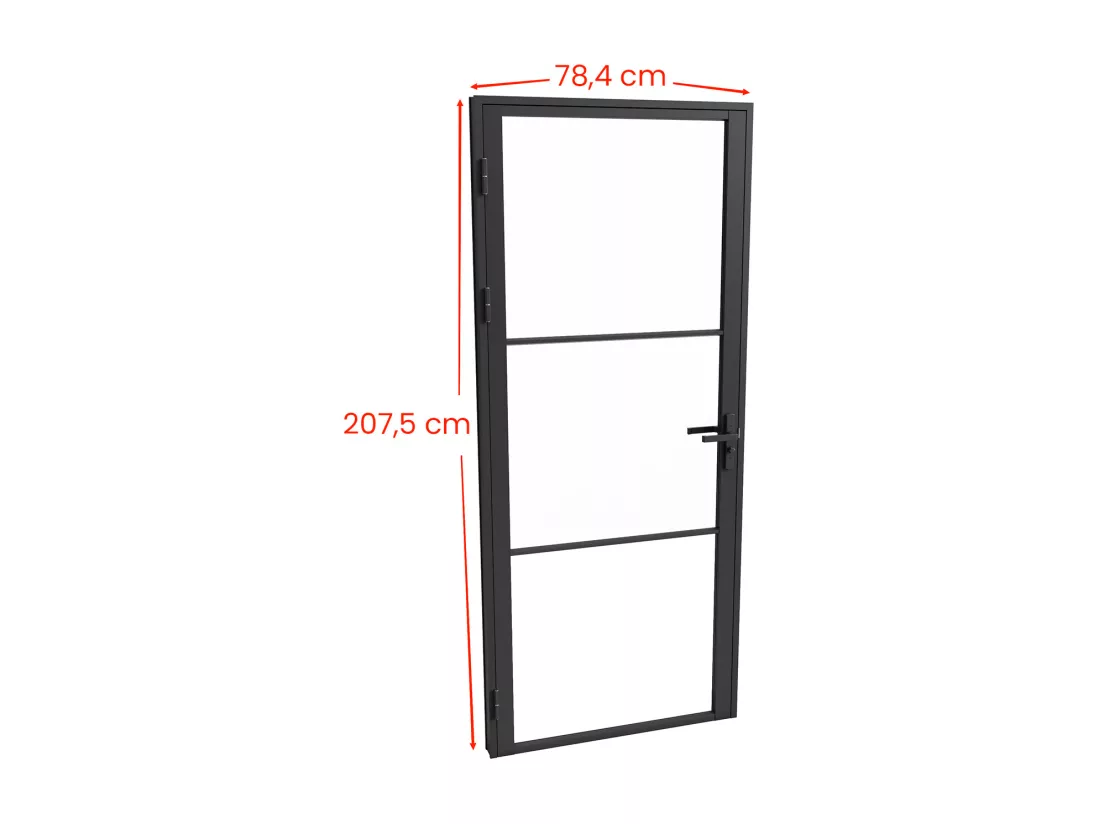 Bloc porte réversible en aluminium et verre trempé - H204 x L73 cm - Noir - MASERU