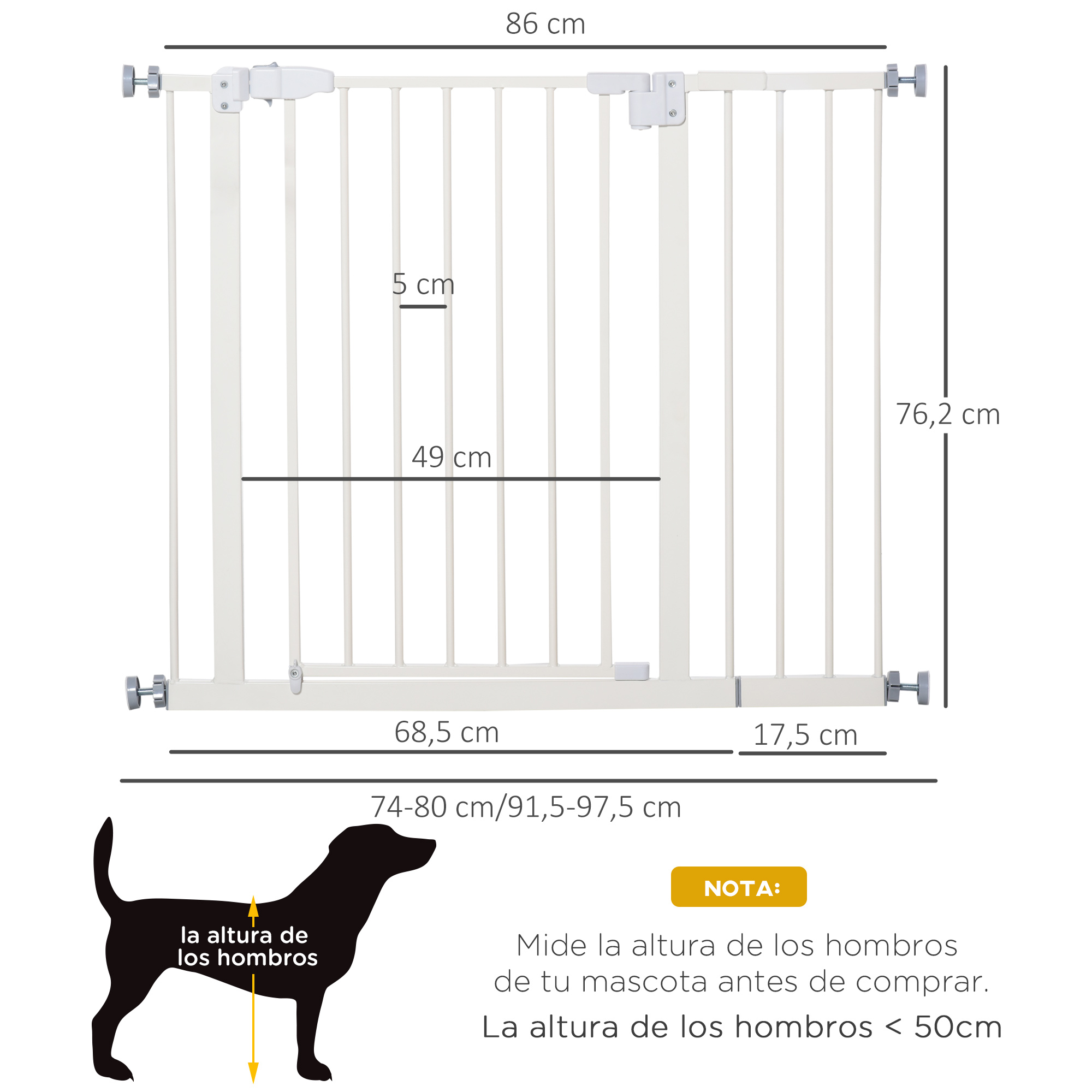 Portão de segurança PawHut em metal branco para cães