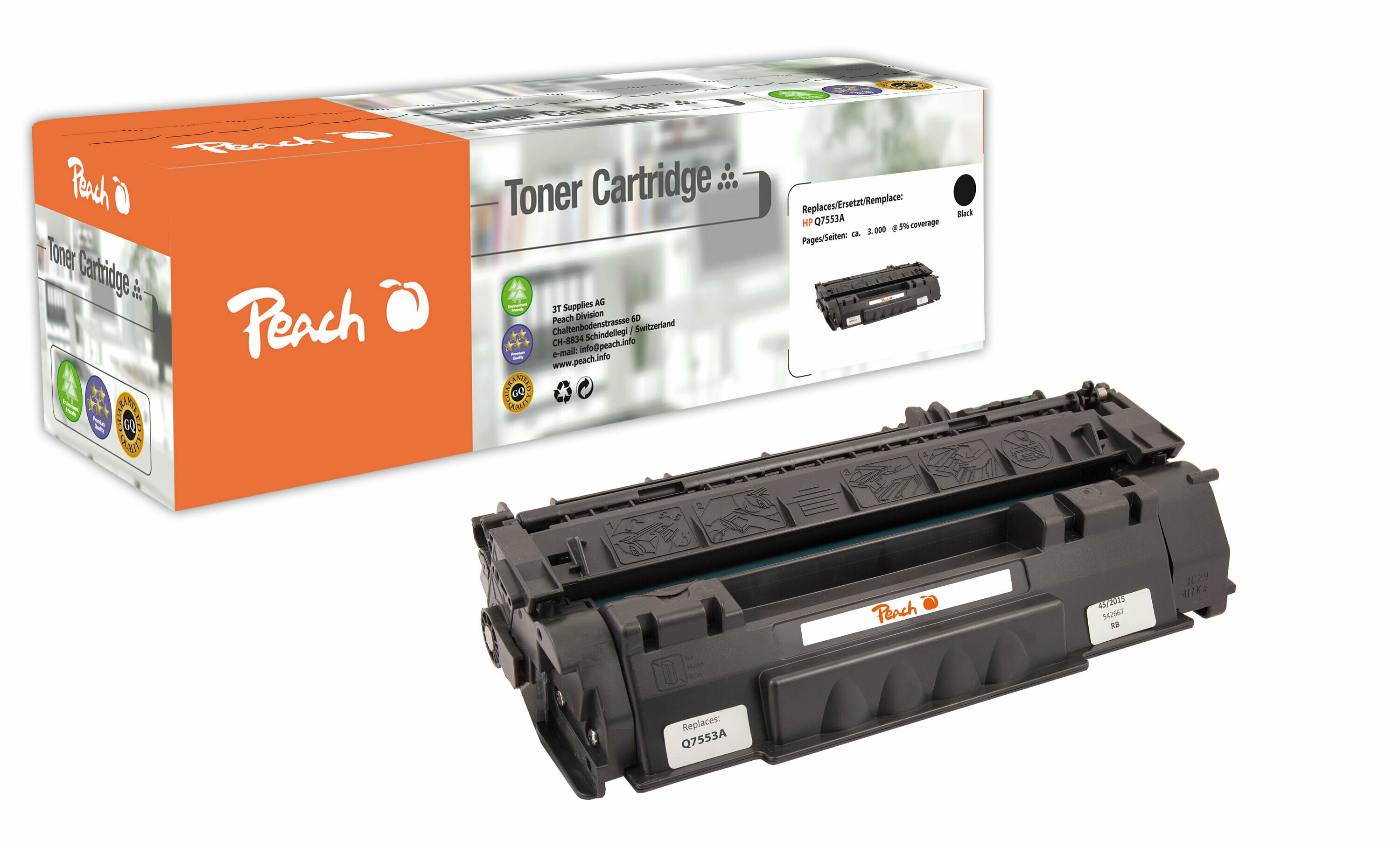 Peach HP 53 ABK Toner bk ersetzt HP No. 53A BK, Q7553A für z.B. HP LaserJet M 2700, HP LaserJet M 2727 NF MFP, HP LaserJet M 2727 NFS MFP (wiederaufbereitet)