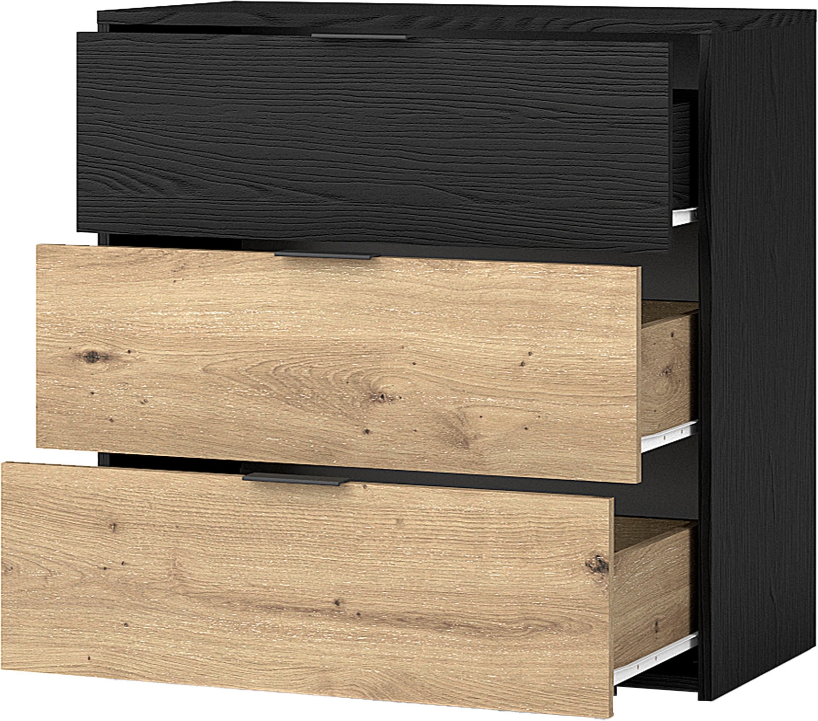 byLIVING Schubkastenkommode »Rimini« Melamin Eiche schwarz und Artisan Eiche, 3 Schubkästen, Breite 80 cm