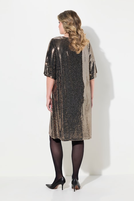 Kleid, A-Linie, Pailletten-Optik, 3/4-Ärmel