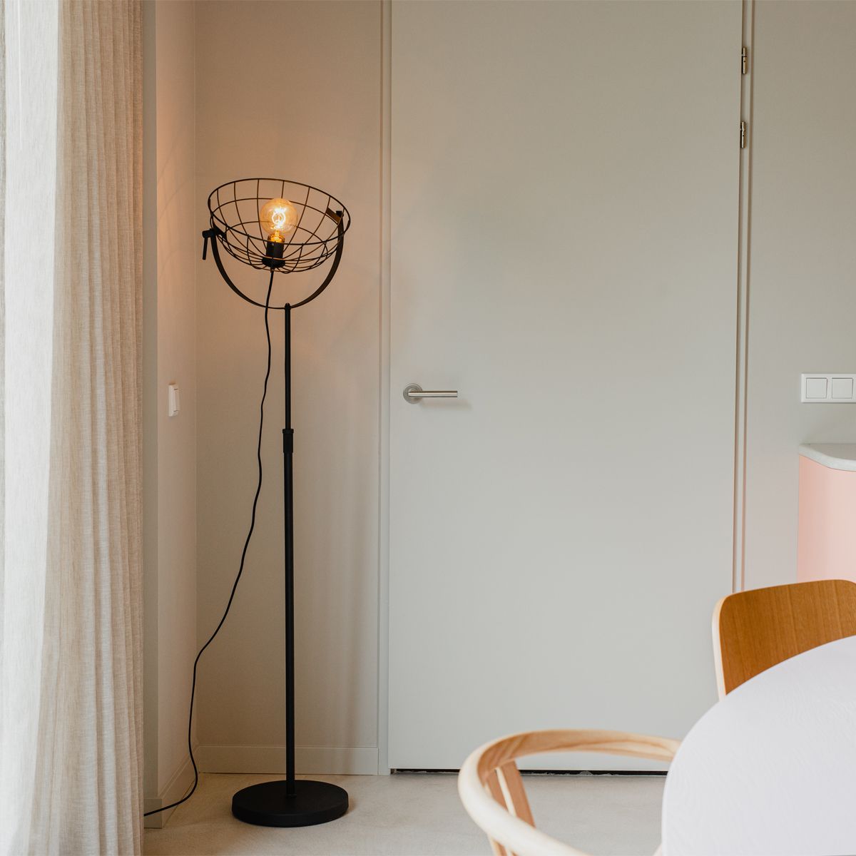 Industriële vloerlamp zwart 35 cm verstelbaar - Hanze