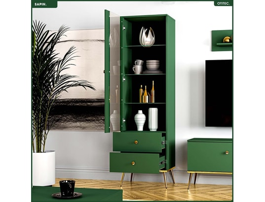 OTITEC - Armoire vitrine - h.190 x l.55 x p.40 cm - sapin