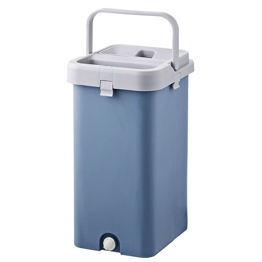 Seau essoreur avec balai plat pliable gris et bleu 8 L