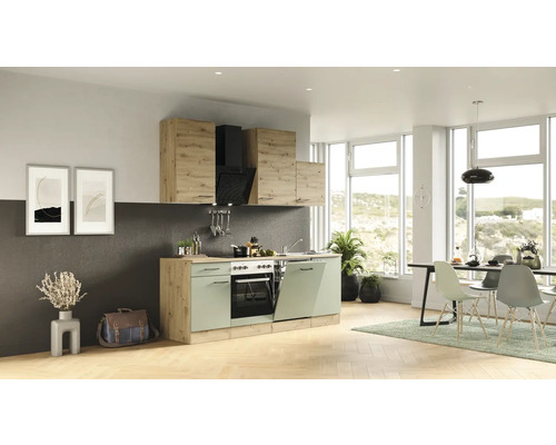 Flex Well keukenblok met apparatuur Cara 220 cm groen eiken mat gedemonteerd omkeerbaar model 00012644