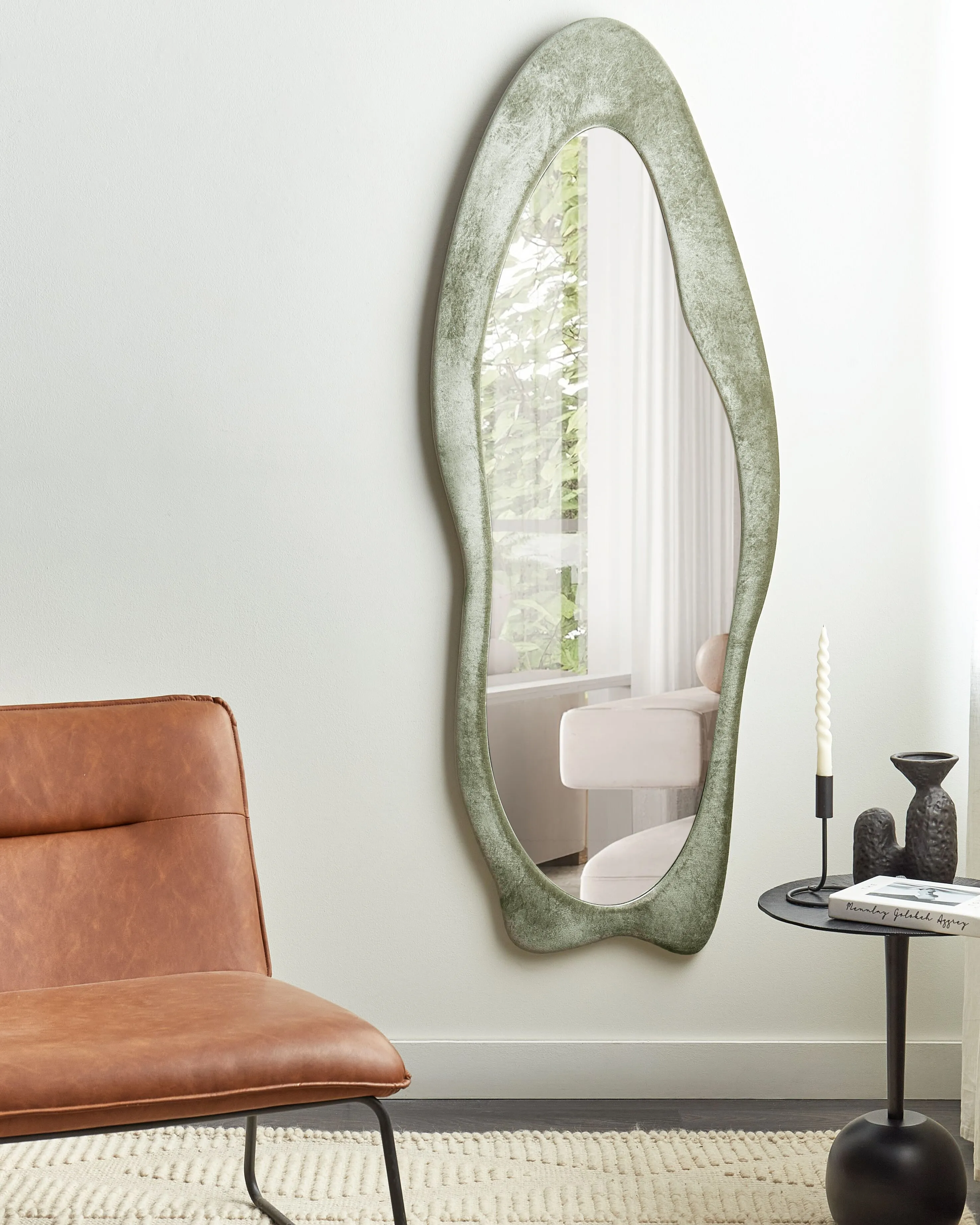 Wandspiegel REIGNY 57 cm 160 cm Fluweel Olijfgroen