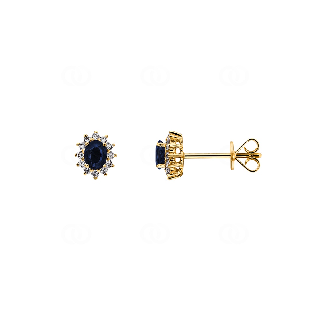 Ohrstecker 750/18 K Gelbgold mit Saphir oval & Diamanten 0.15 ct H/si