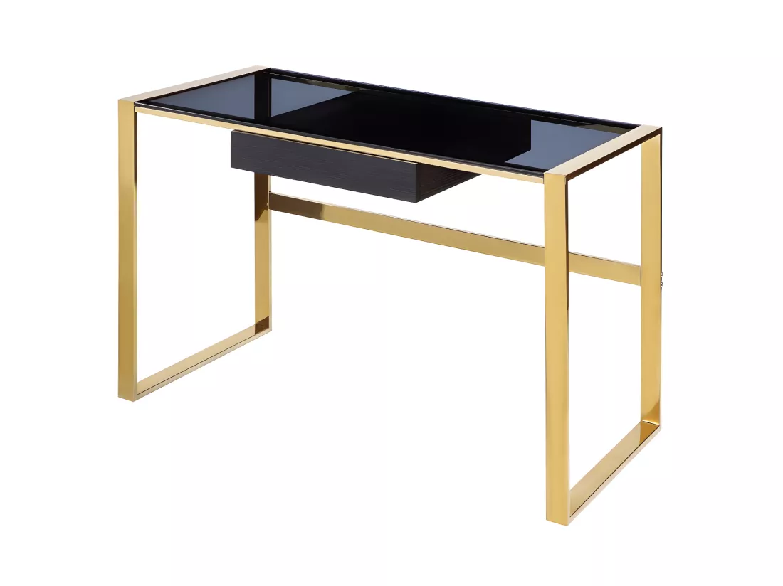 Bureau avec 1 tiroir - Verre trempé et acier - Noir et doré - SALI de Pascal Morabito
