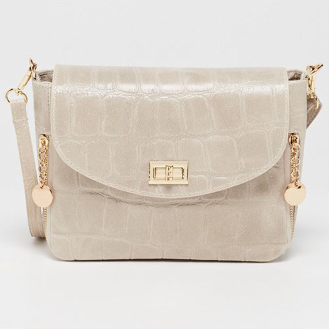 Christian Laurier Sac bandoulière en Cuir croco  Flory blanc cassé - 23x17x8 cm