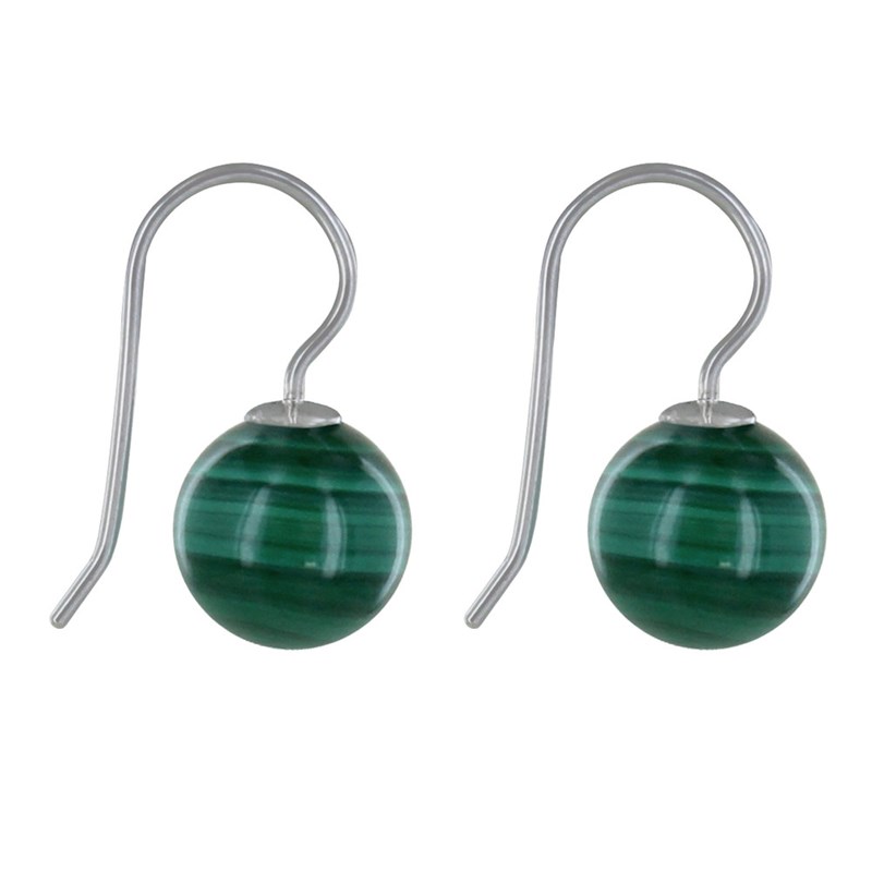 Boucles d'Oreilles Argent Billes de Malachite