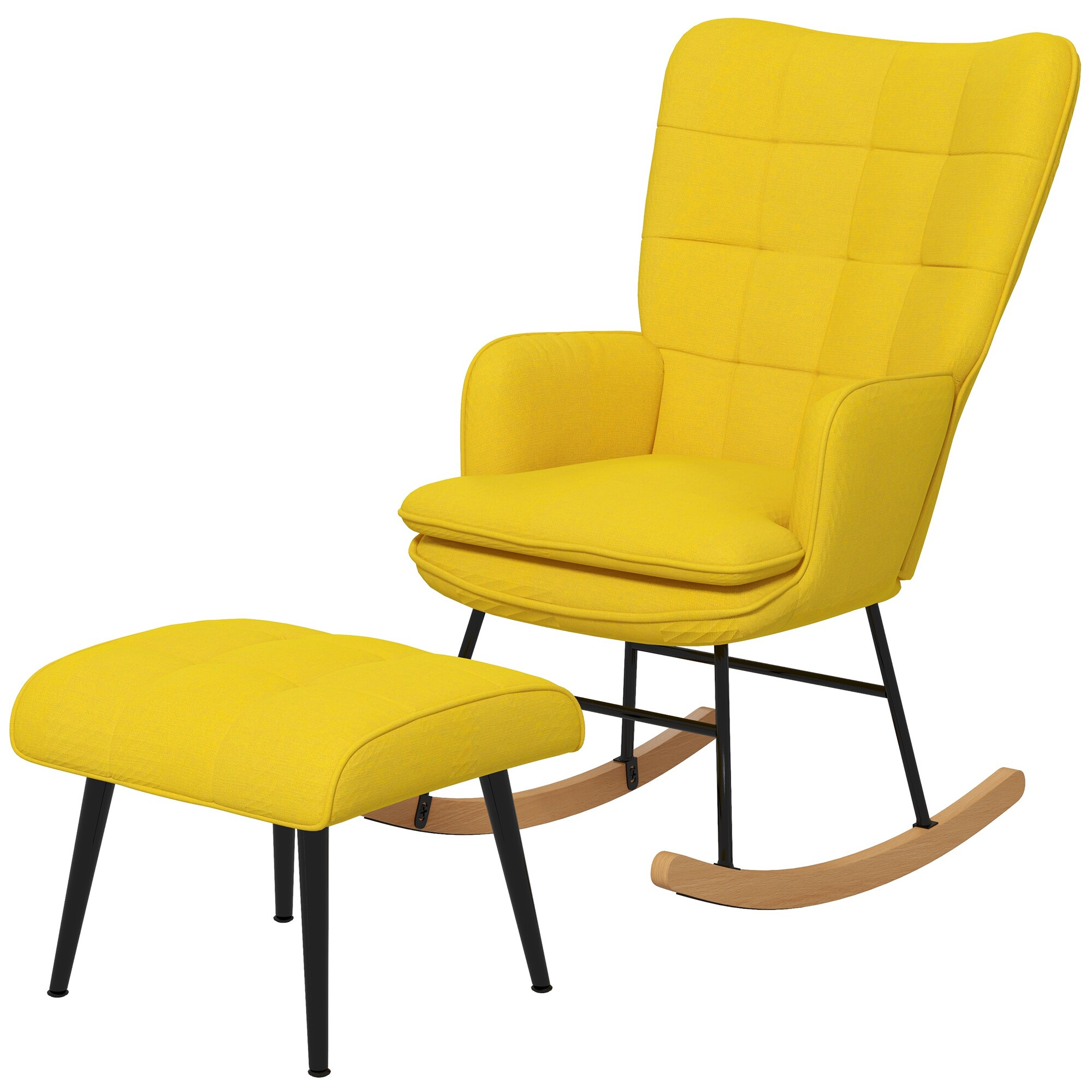 HOMCOM Schaukelstuhl mit Hocker und hoher Rückenlehne gelb 64L x 89B x 90H cm