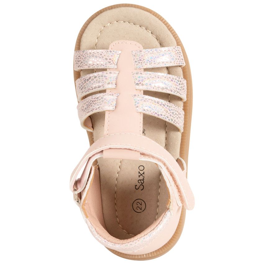 Sandales velcro à brides irisées fantaisie pour bébé fille - Rose