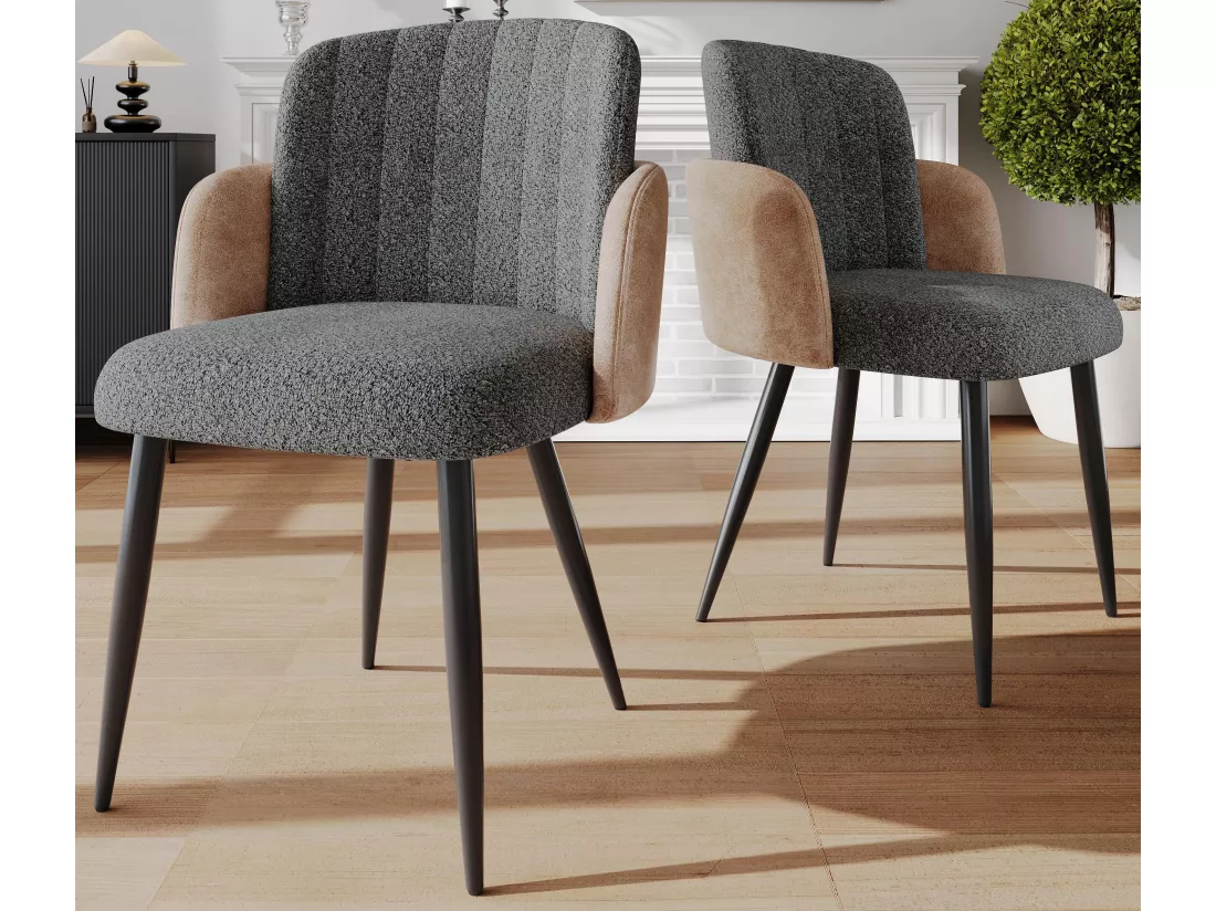 Lot de 2 chaises en sherpa - pieds réglables en métal - Gris