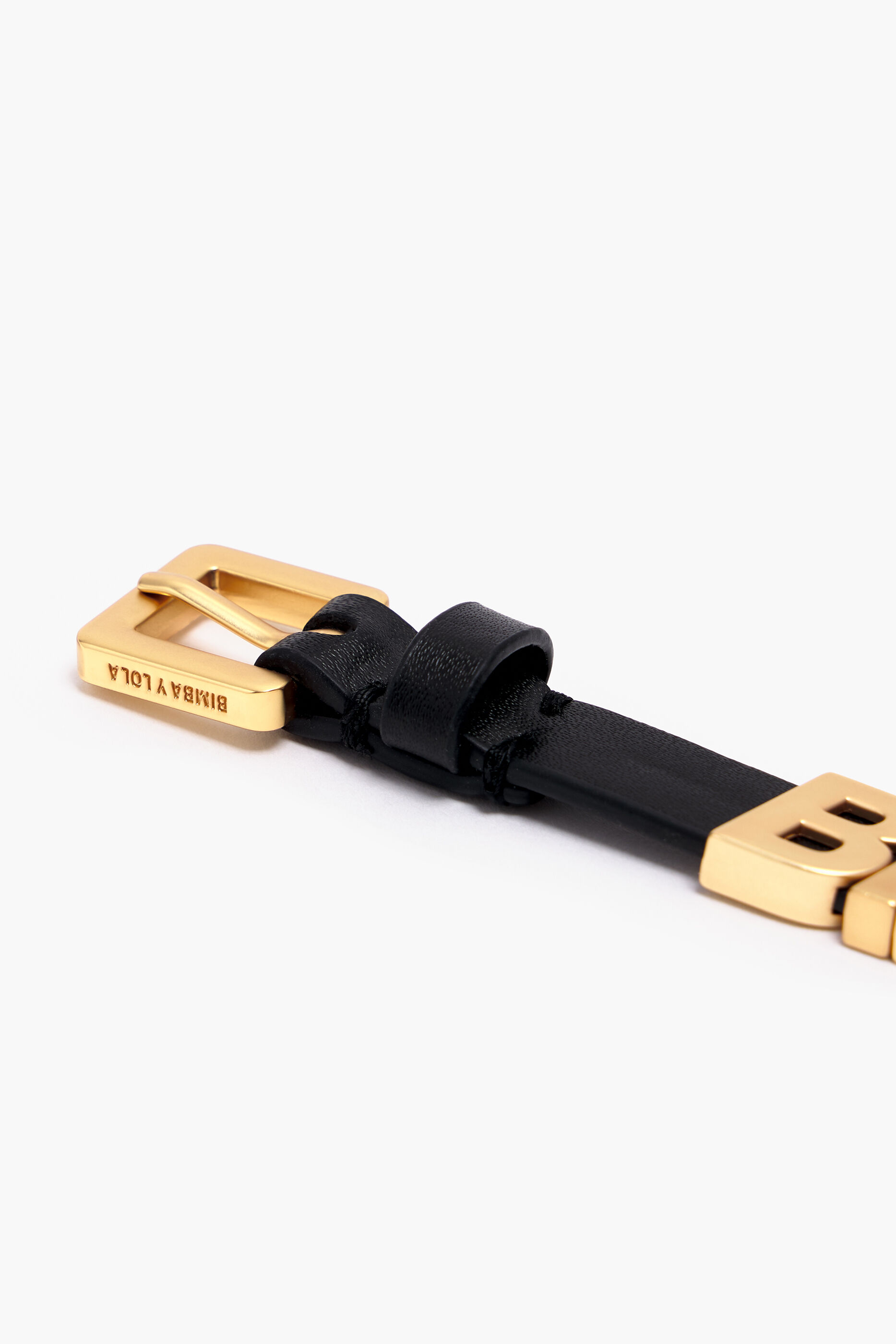 Pulseira de couro preta com logotipo