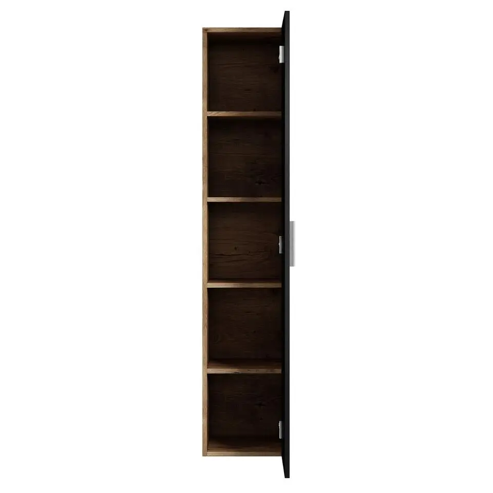 Badplaats Badkamerkast Pluto 30 x 30 x 150 cm - Kastanje Eiken met Zwart -