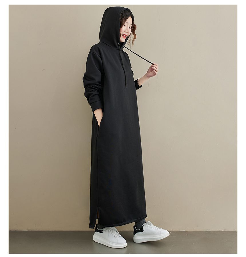 Taragon - Effen maxi-shift hoodiejurk