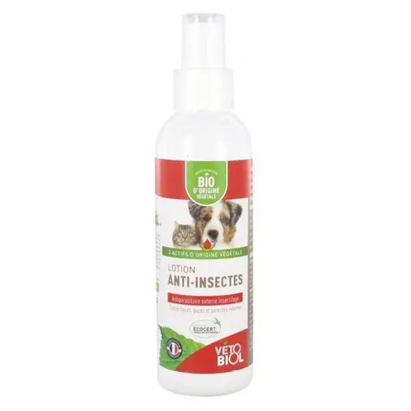 Loção repelente de insetos orgânica antiparasitária Vétobiol 125ml