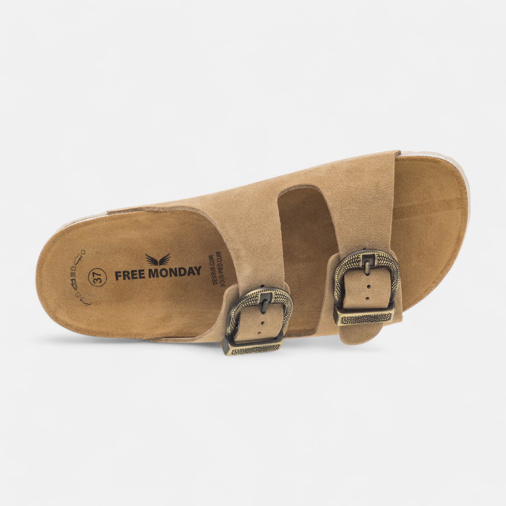 Mules semelle liège Femme en cuir beige
