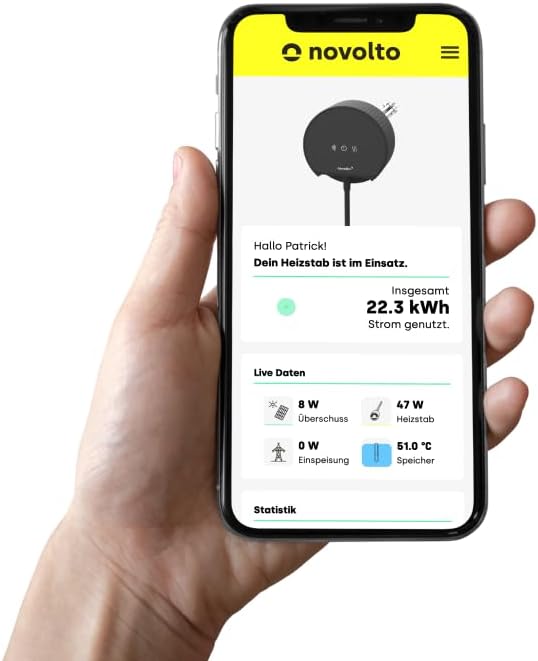 novolto P3000 - Smarter Heizstab 3,0 kW für Nutzung PV-Überschuss