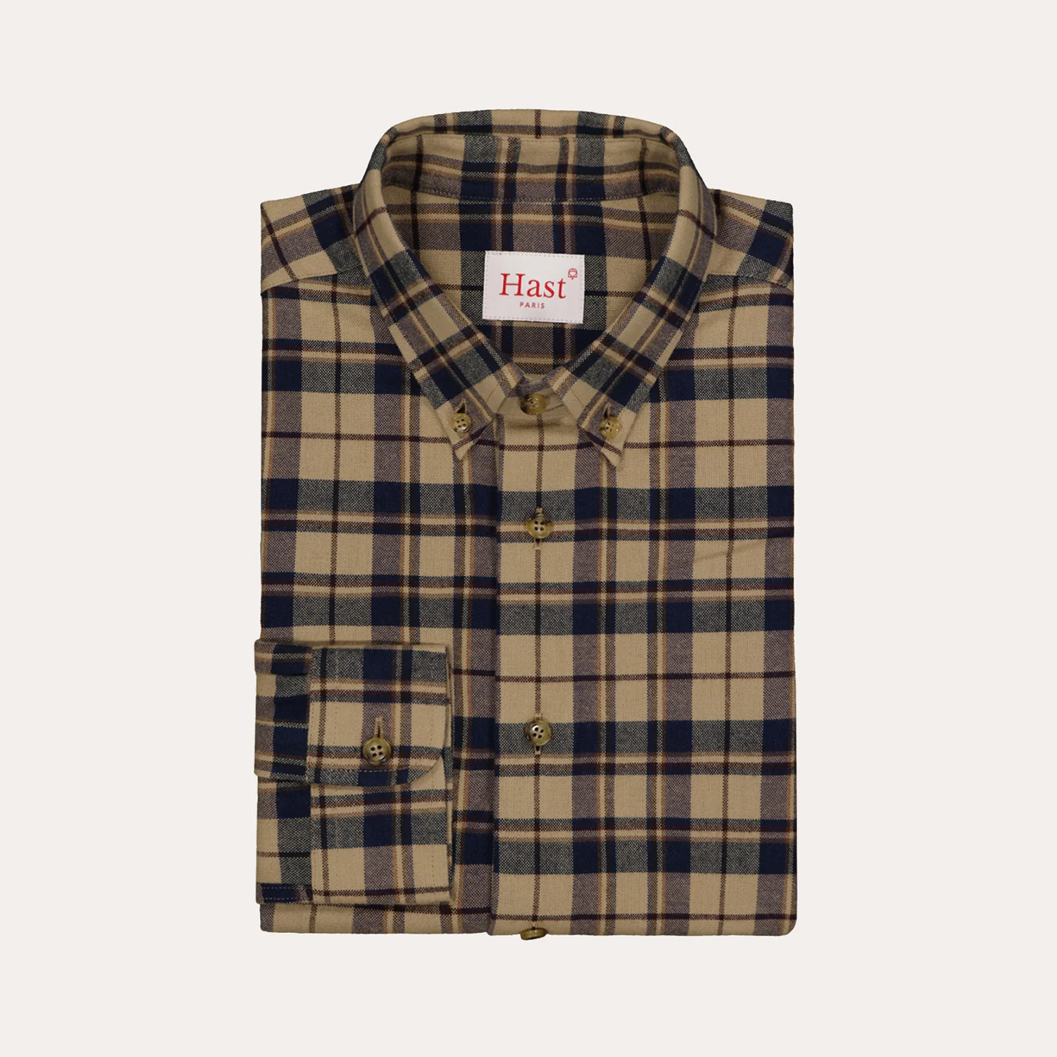Beige checked flannel shirt