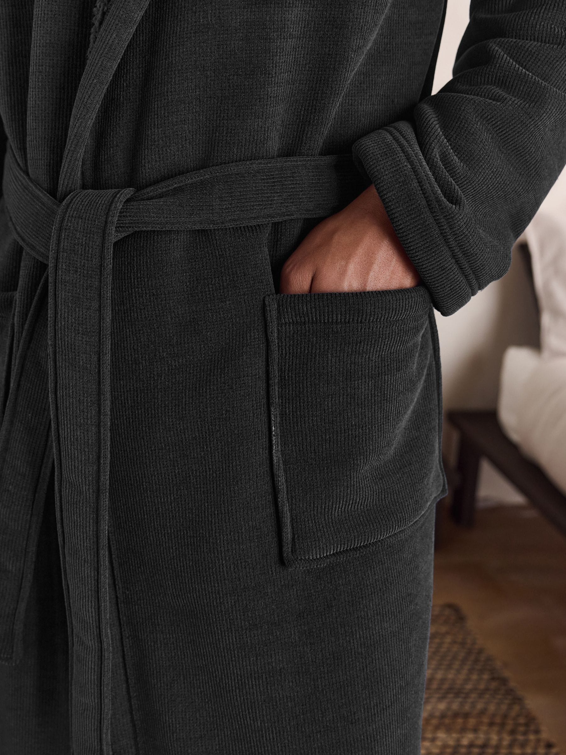 Zwart - Corded Textured Dressing Gown