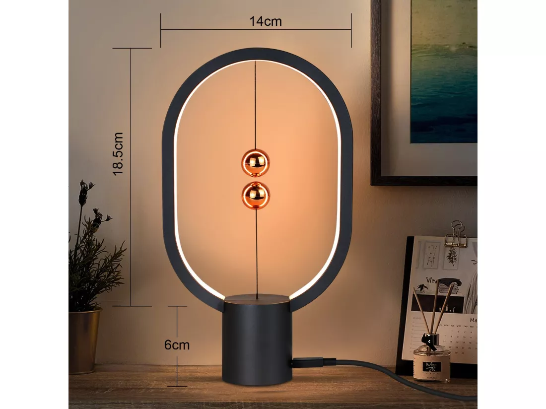 NETTLIFE Lampe de chevet LED noire Lampe de table : Lampe de table Petite lampe magnétique décorative avec USB