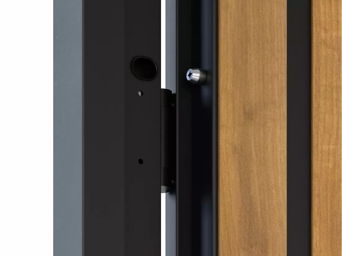 Porte d'entrée pleine en acier H207 x L100 cm - Noir avec rayures effet chêne - poussant gauche - COBRITA