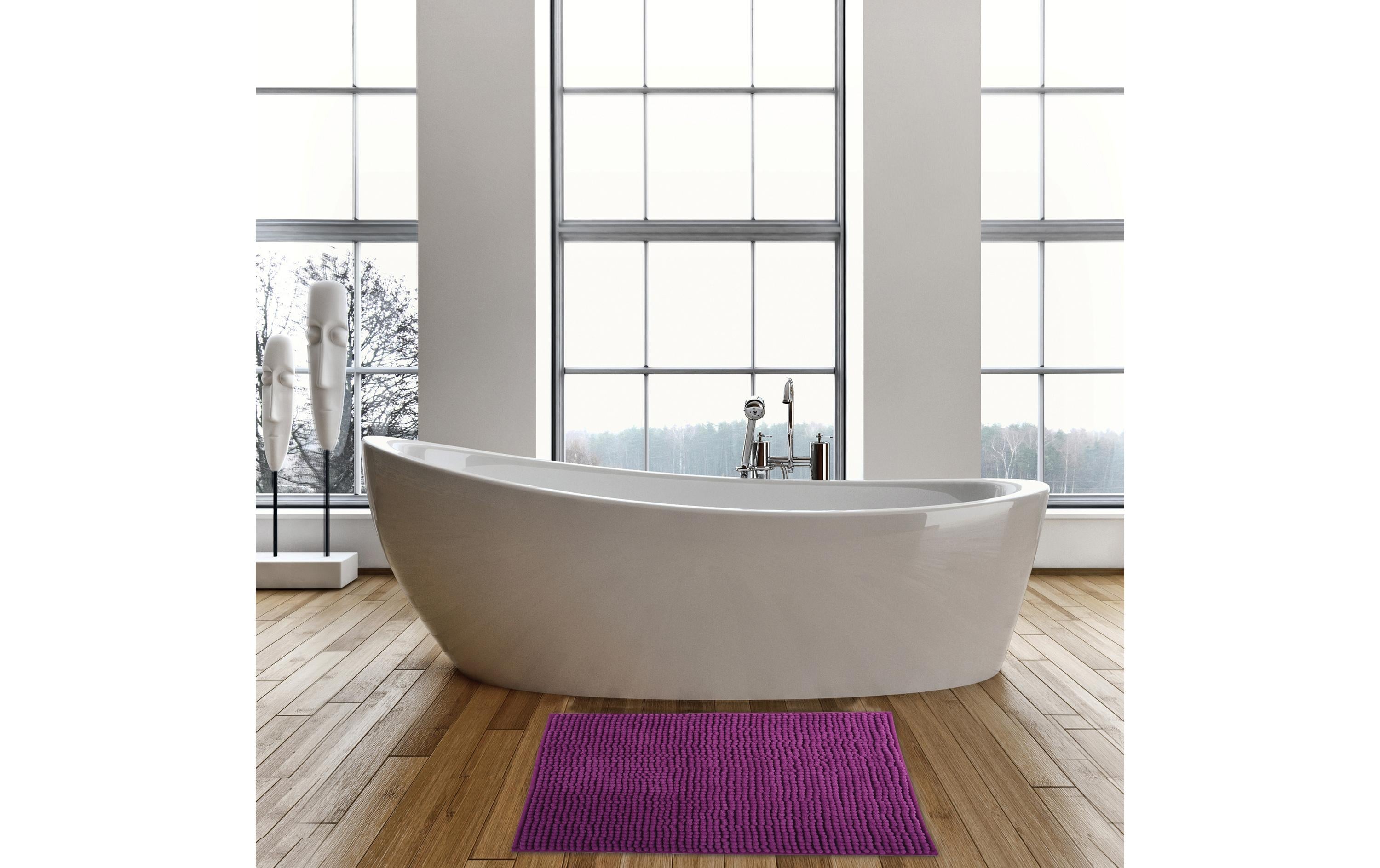 Badteppich Chenille 60 x 90 cm, ViolettBadematte mit rutschfester Unterseite