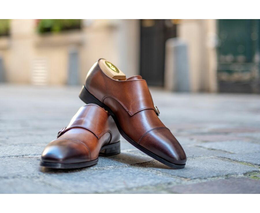 Chaussures homme double boucle Chocolat Patiné - CHEDDINGTON