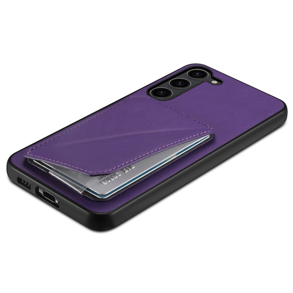 Samsung Galaxy S24 Leder Hülle mit Kartenfach   Origami Kickstand Aufsteller im Litchi Look - Violett