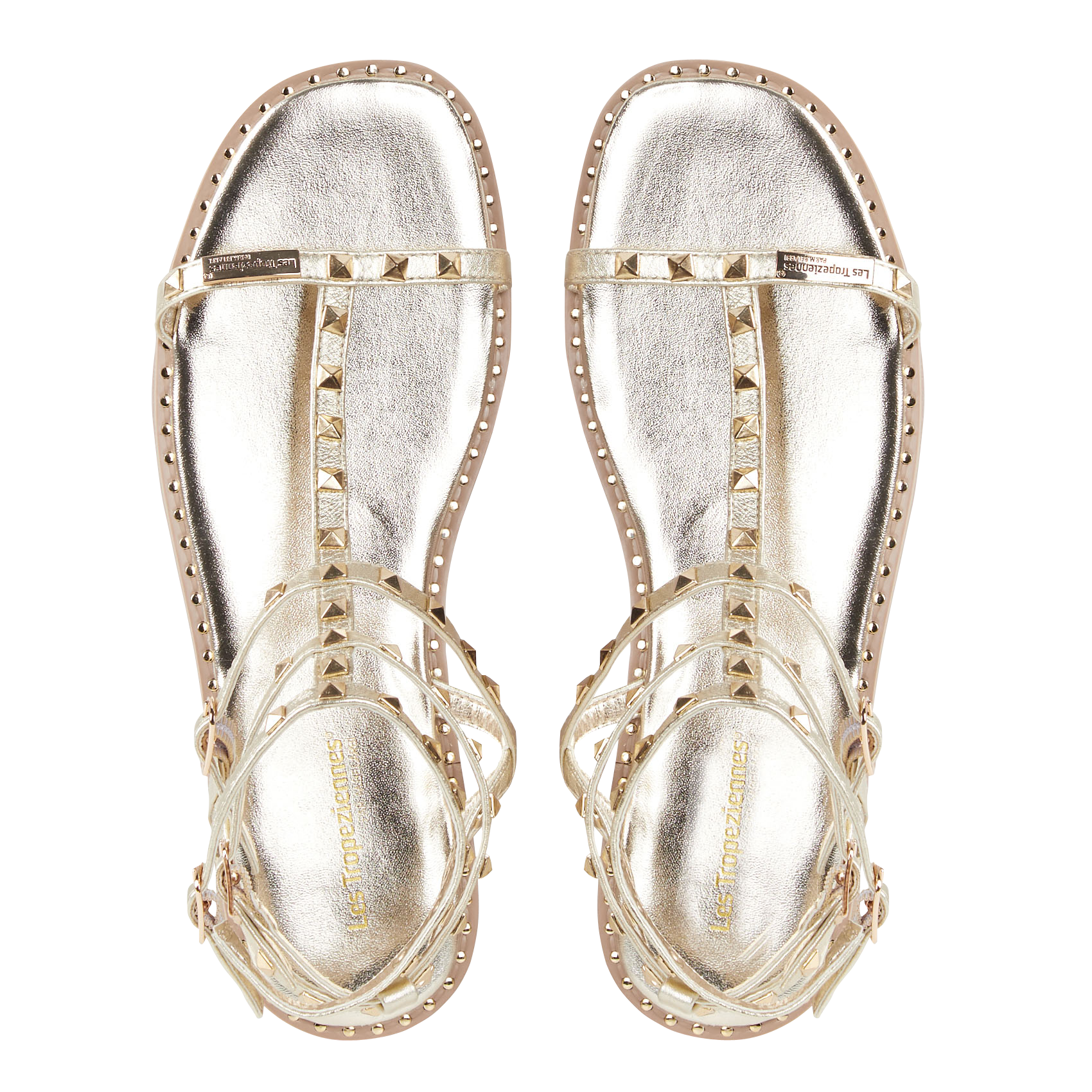 CORALIE - Sandales plates à clous en cuir | Doré