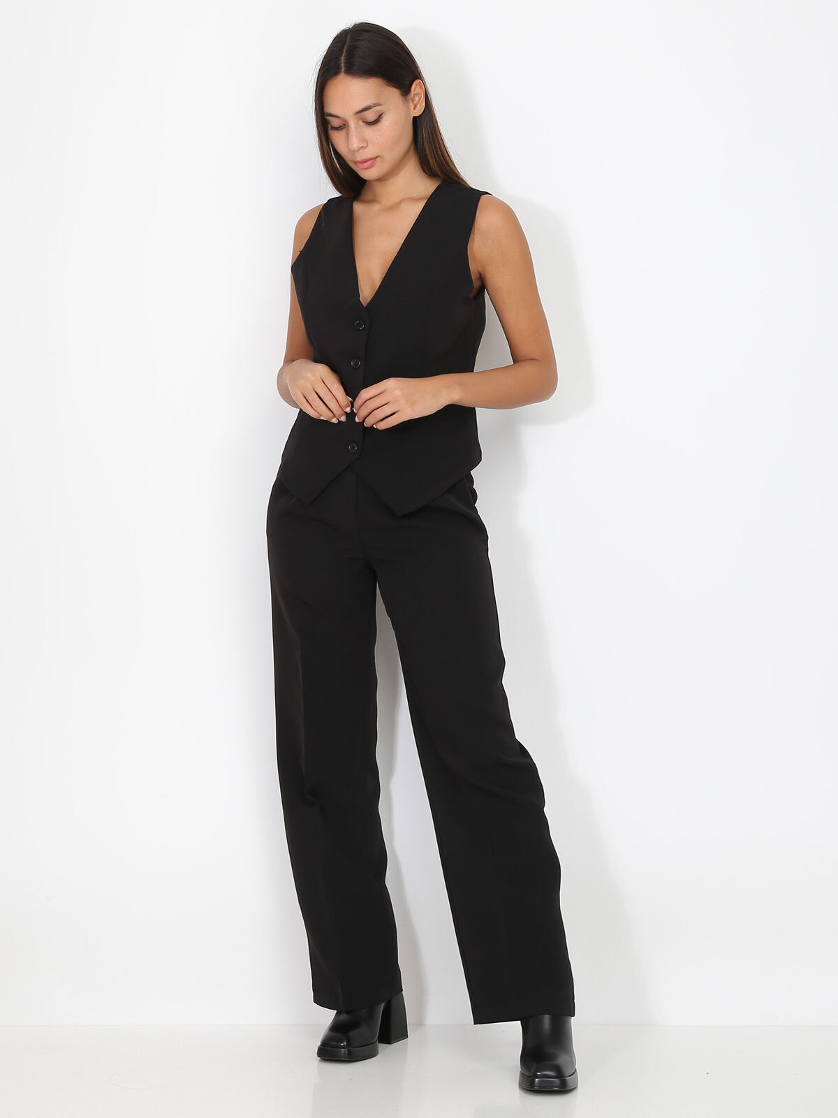 Pantalon de costume large à plis- Noir