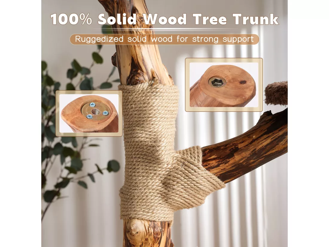 Arbre à chat en bois massif, d48cm×h140cm, marron