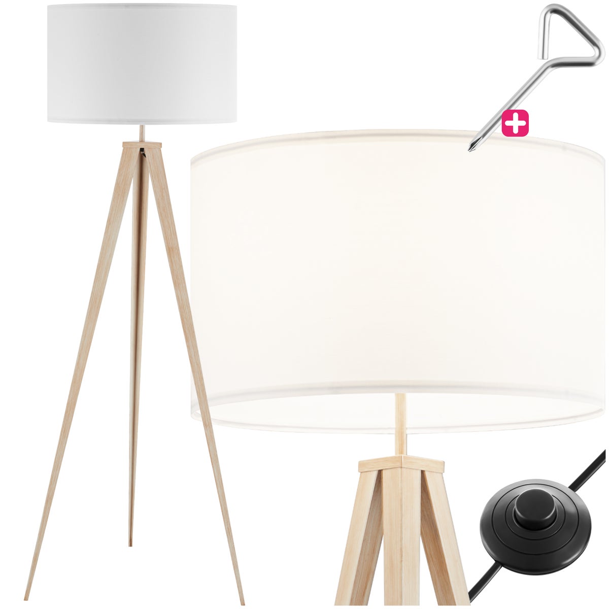 tectake Lunaris vloerlamp, statiefvoet van staal, 60 W, 57 x 57 x 158 cm