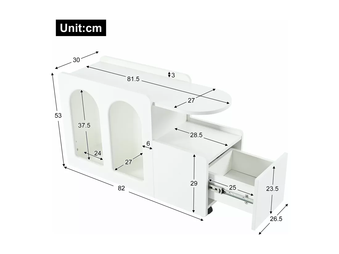 Meuble latéral mobile blanc crème,d82cm×h53cm