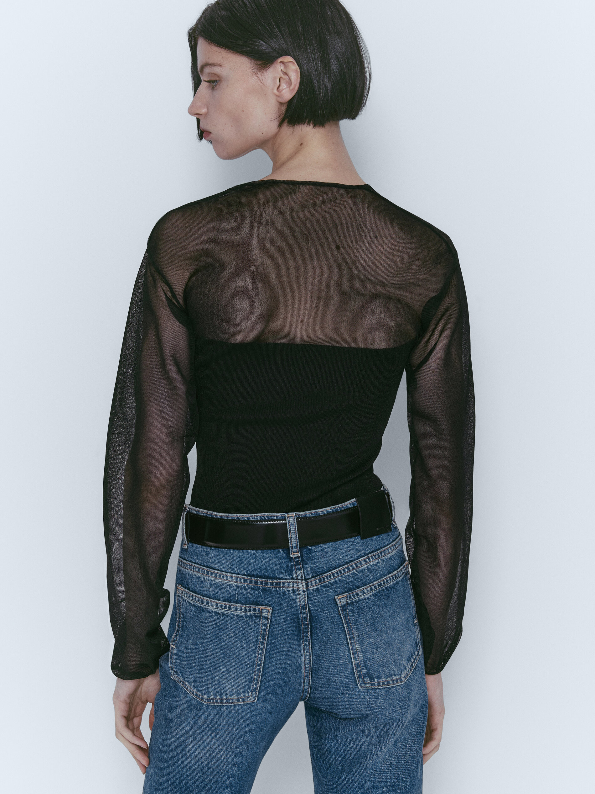 Malha jersey com trama combinada - PRETA
