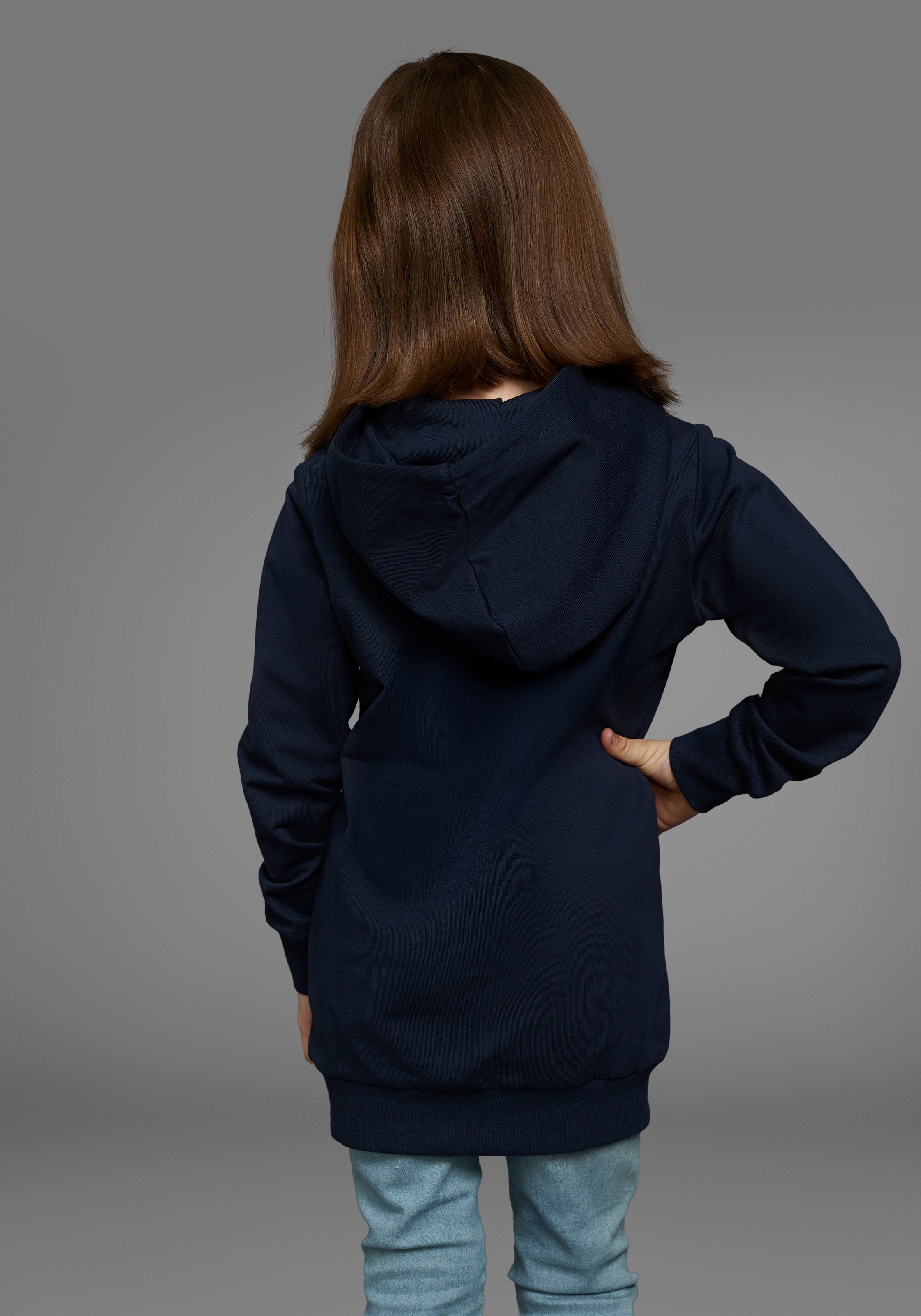 KIDSWORLD Kapuzensweatshirt », Longsweashirt mit Pailletten«, Langarm,  Basic-Passform,  mit modischem Druck,  mit Kapuze