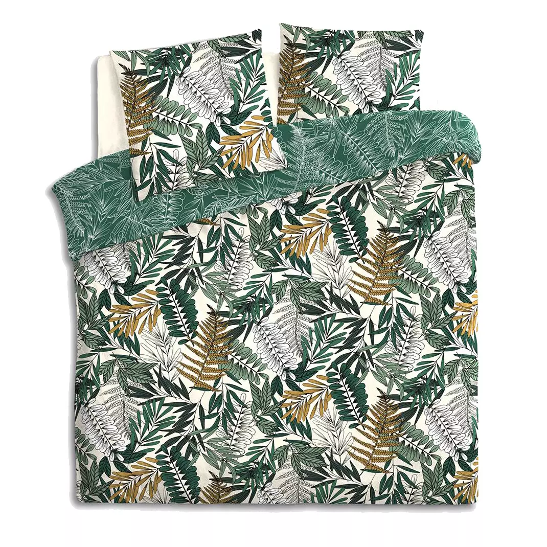 Housse de couette et deux taies coton (240 x 220 cm) Tropik Verte