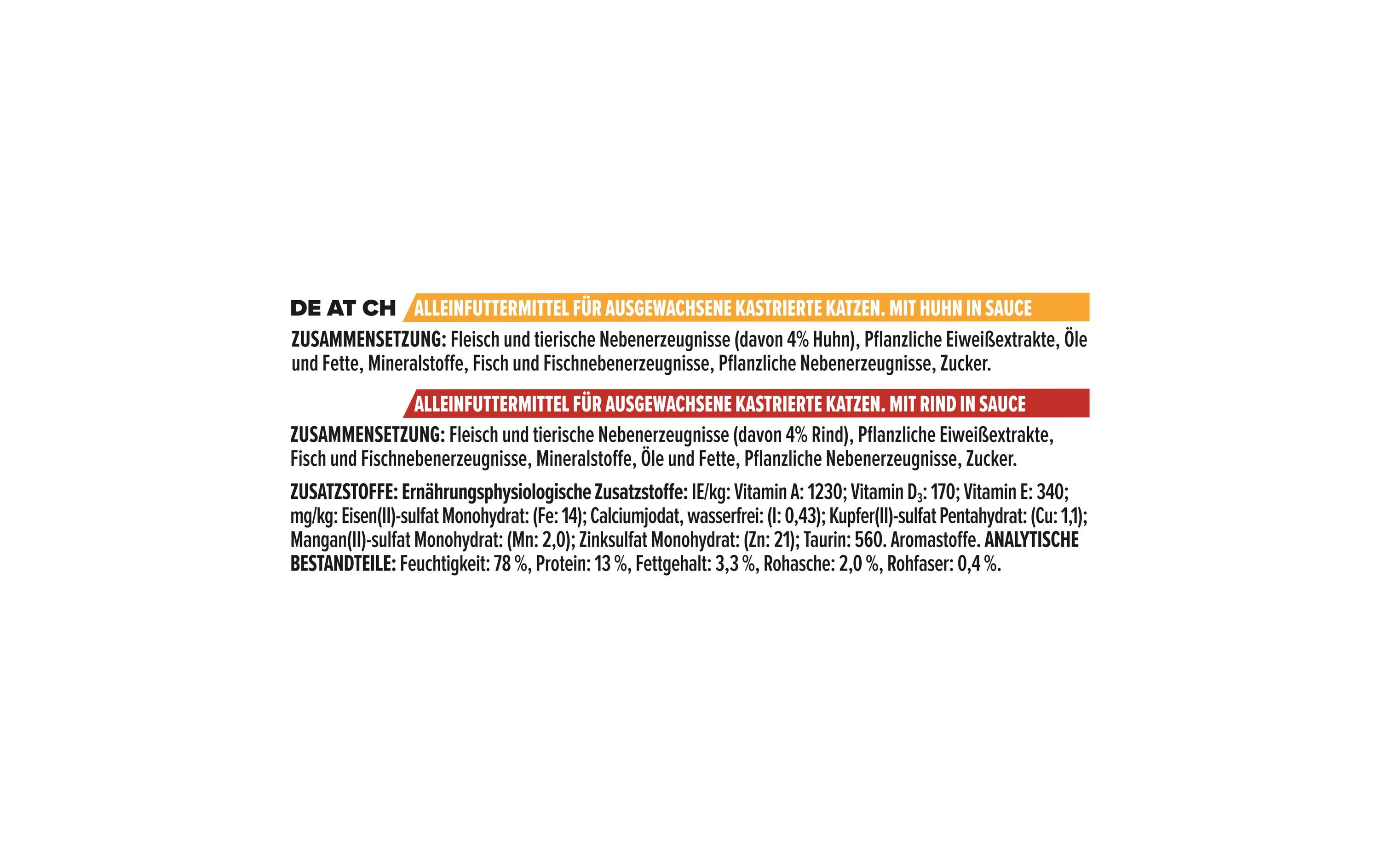 Nassfutter Adult Sterilised Sauce Rind und Huhn 40 x 85 gAlleinfuttermittel für ausgewachsene kastrierte Katzen