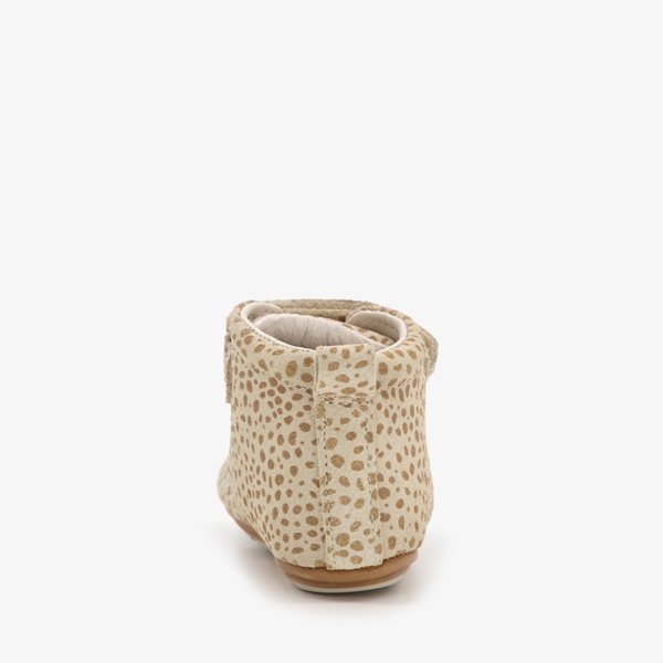Groot leren babyschoenen beige met stippenprint