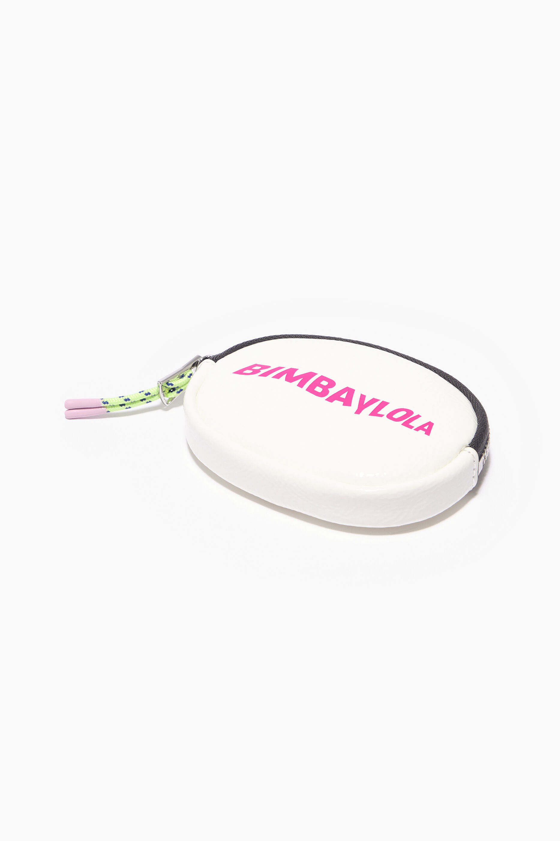 Porta-moedas oval em couro envernizado branco