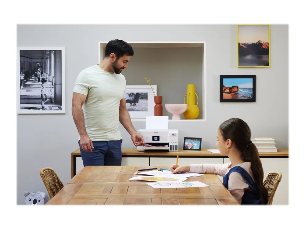 Epson EcoTank ET-2856 - Multifunktionsprinter - farve - blækprinter - kan genopfyldes - A4 (medie) - op til 10.5 spm (udskriver) - 100 ark - Wi-Fi, USB - hvid