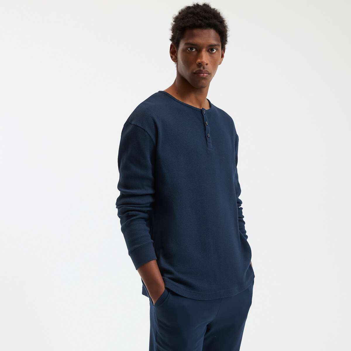 COLEÇÕES LA REDOUTE<br>Camiseta de pijama com gola tunisiana e mangas compridas
