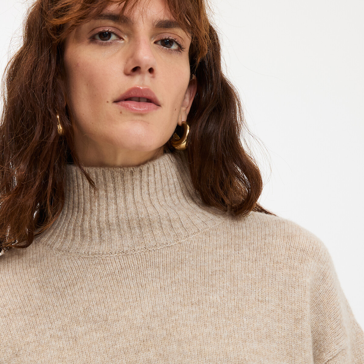 COLEÇÕES LA REDOUTE<br>Suéter de lã com gola rolê, tricô grosso