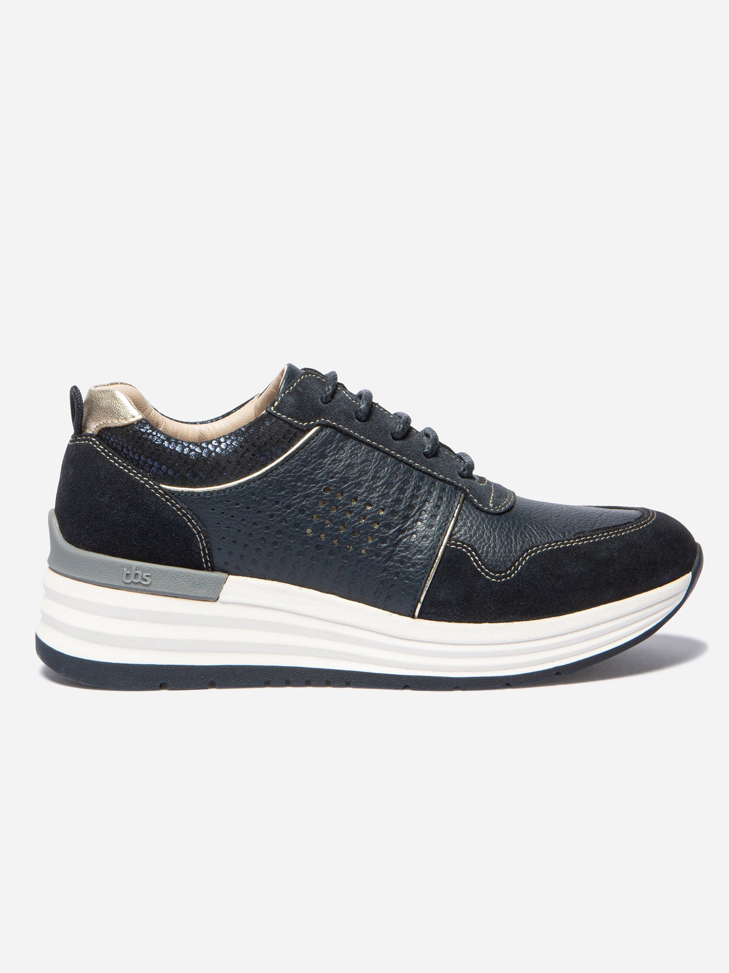 Baskets Compensées Femme Cuir Marine