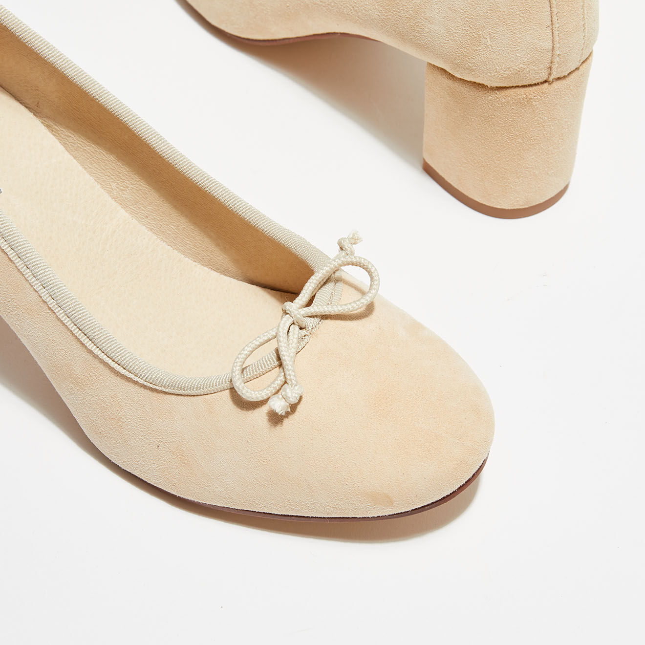 Quartier Latin Ballerines en Velours de Cuir Sophie beiges  - Talon 6 cm
