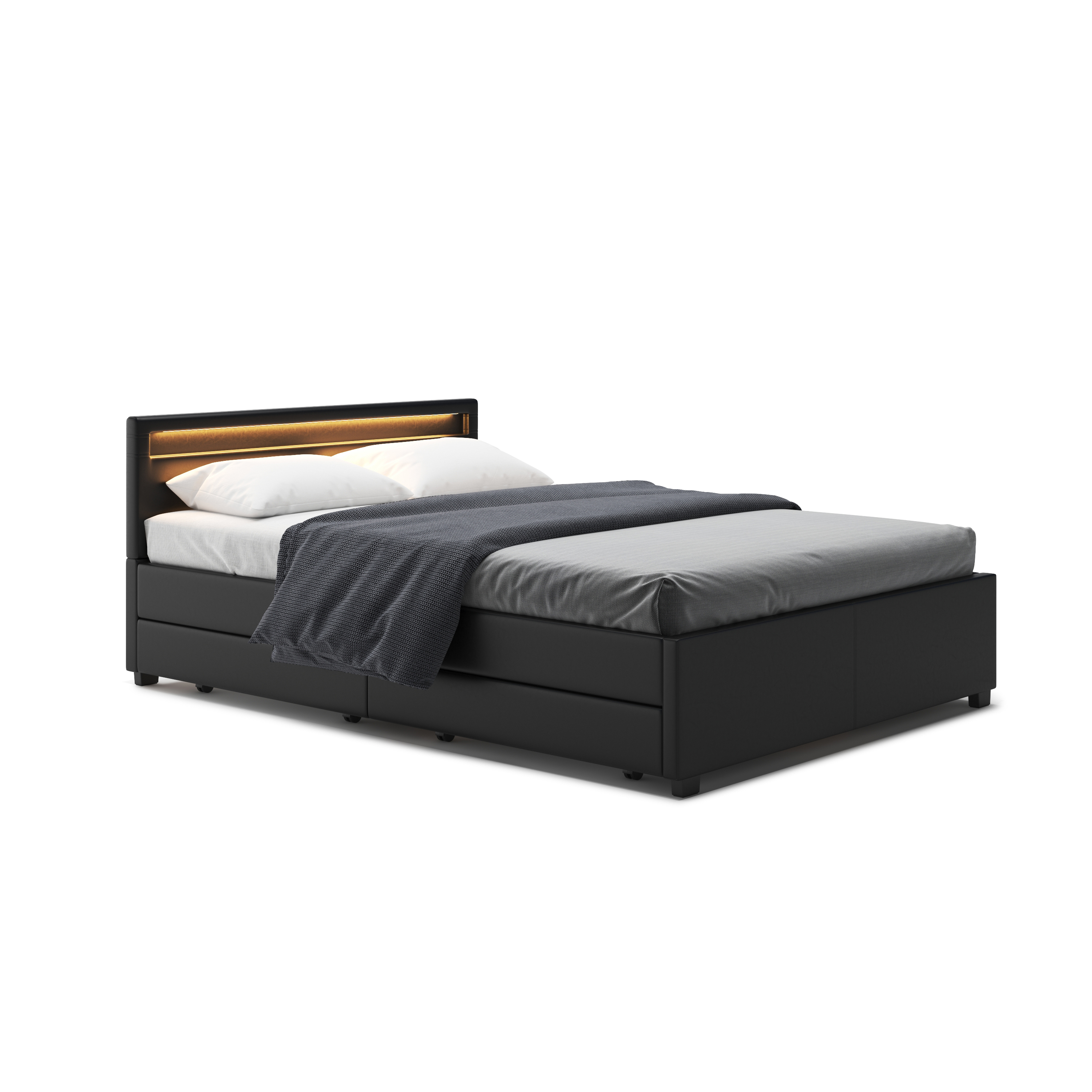 Lederbett LED TRANCE 140 x 200 cm schwarz