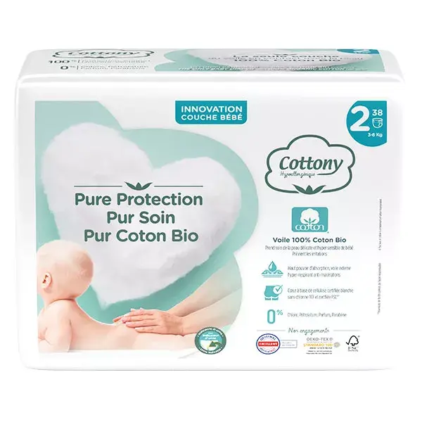 Fraldas Cottony Baby 100% Algodão Tamanho 2 (3-6kg) Pacote com 38 unidades