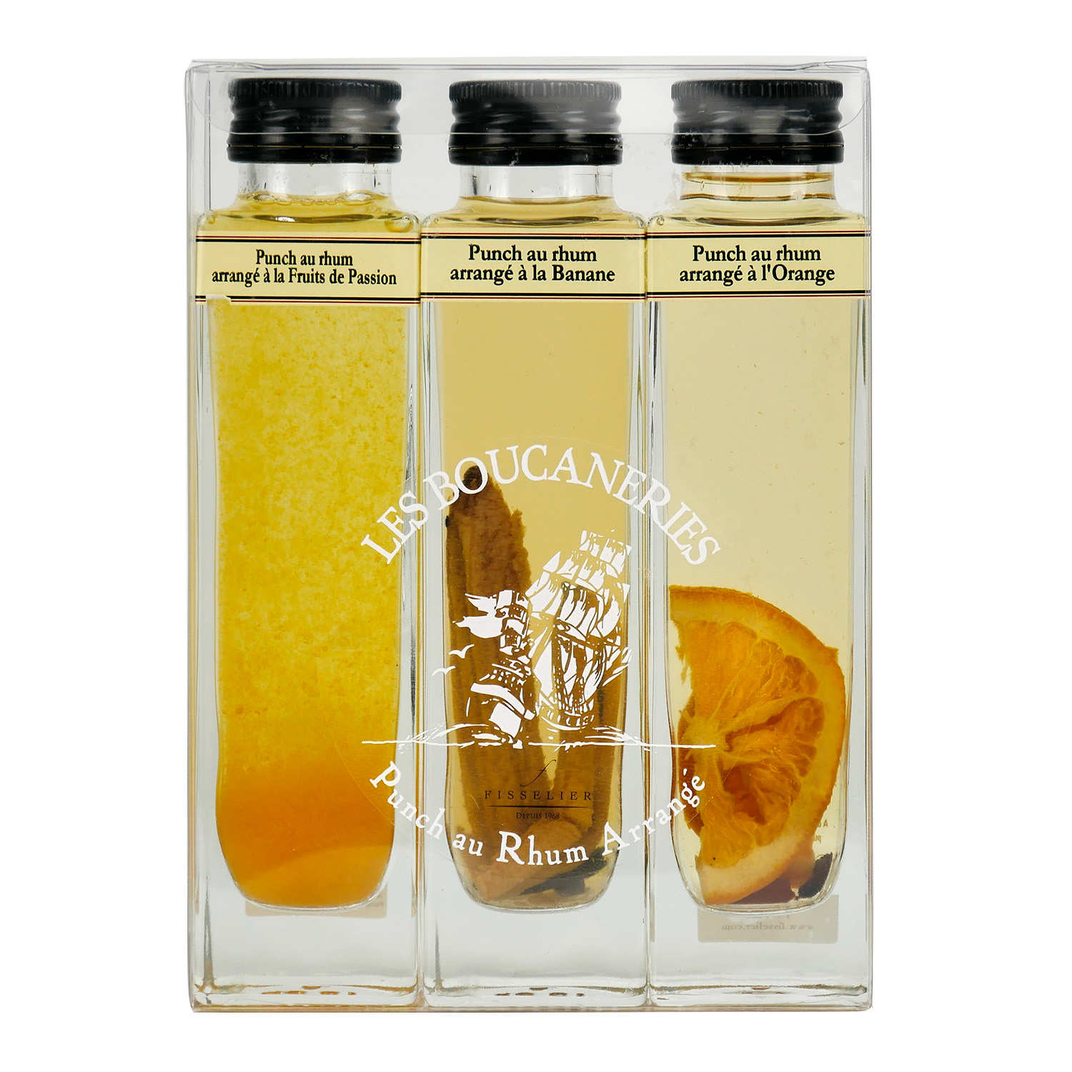 Coffret de 3 punchs au rhum arrangé (orange, banane, passion) 18%