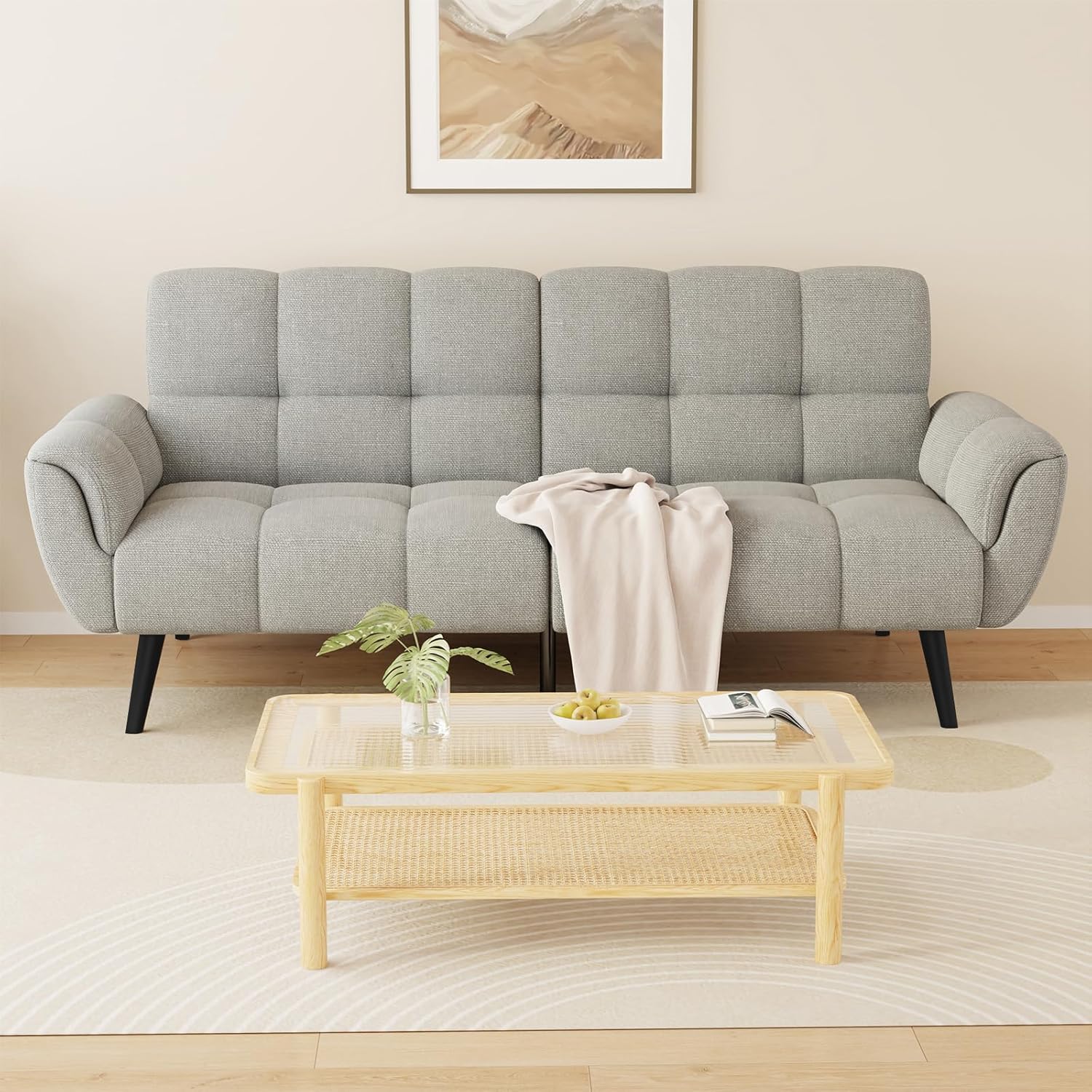 Sofa Mit Schlaffunktion, Klappsofa Sofa 3 Sitzer, Schlafsofa 155x85cm, Bequemes Geeignet Für Wohnzimmer, Büro, Lounge, Zimmer, Schlafzimmer (Hellgrau)